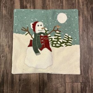Pottery Barn Embroidered Snowman Pillow Cover - 18in x 18in